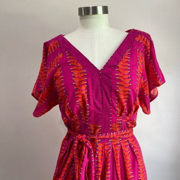 WAYWARD FANCIES Hot Pink Tropical Linear Graphic Print Cotton Voile Dress Sz 10 - Picture 6 of 13